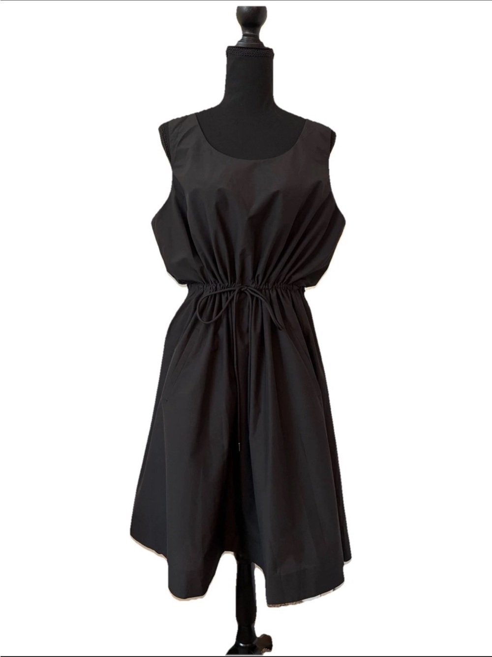 Theory Good Collection Dress NWT Black Sleeveless Drawstring Waist Cotton L